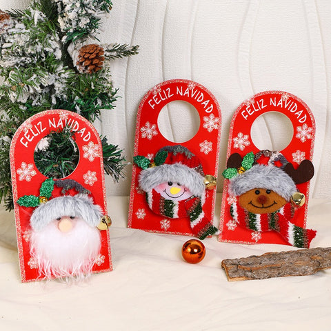 Christmas cartoon door handle ornament elderly snowman Christmas wooden sign door ornament