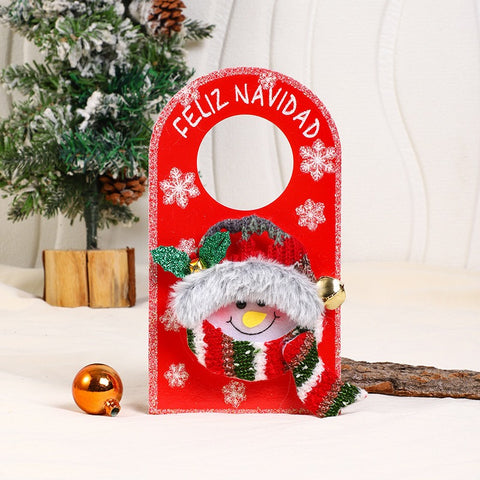 Christmas cartoon door handle ornament elderly snowman Christmas wooden sign door ornament