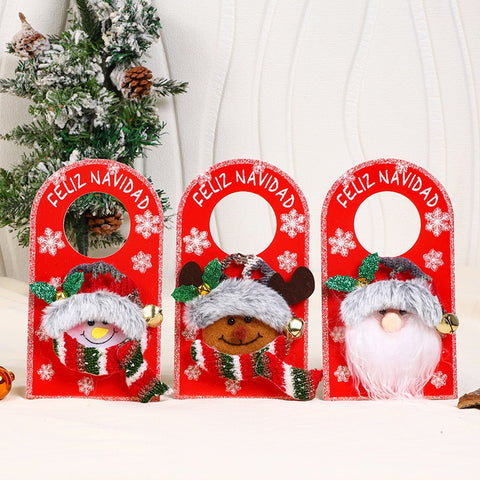 Christmas cartoon door handle ornament elderly snowman Christmas wooden sign door ornament