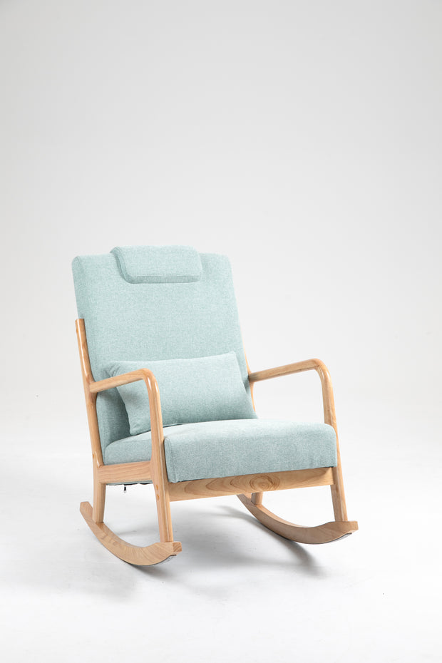 Rocking Chair Upholstered Fabric Rocking Armchair Indoor with High Backrest Glider Chairs and Lumbar Pillow for Living Room