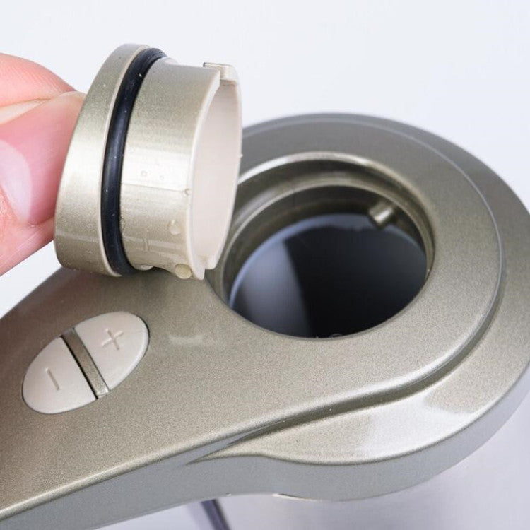 Person opening stainless steel touchless induction soap dispenser lid