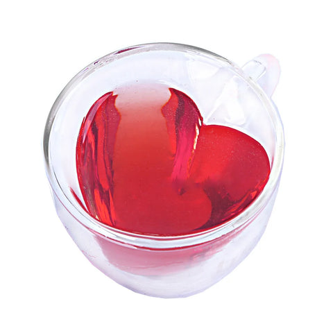 180ml/240ml Heart Love Shaped Tea Beer Mug Juice Cup Coffee Cups Mug Gift Double Layer Glass Mug Heat-Resisting Drinkware