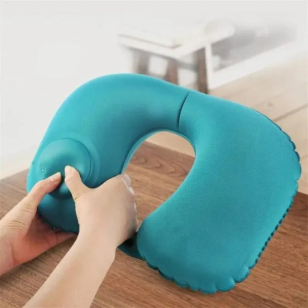 U Shape Neck Cushion Automatic Air Inflatable Pillow Compress Ring For Airplane Car Outdoor Travel