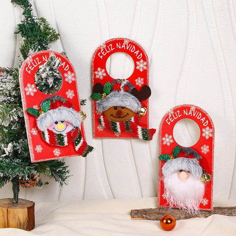 Christmas cartoon door handle ornament elderly snowman Christmas wooden sign door ornament