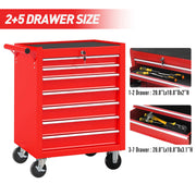 Rolling toolbox with 7 drawers and wheels, multifunctional tool cart storage cabinet