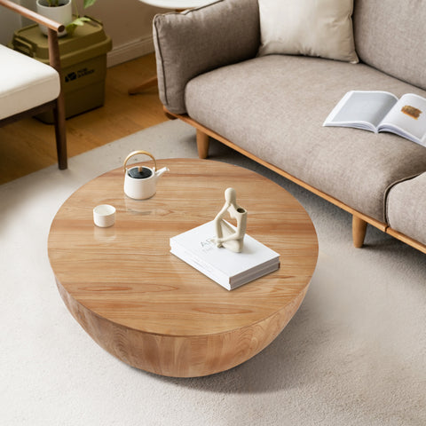 35.43"Vintage Style Bucket Shaped Coffee Table for Office Dining Room and Living Room Natural