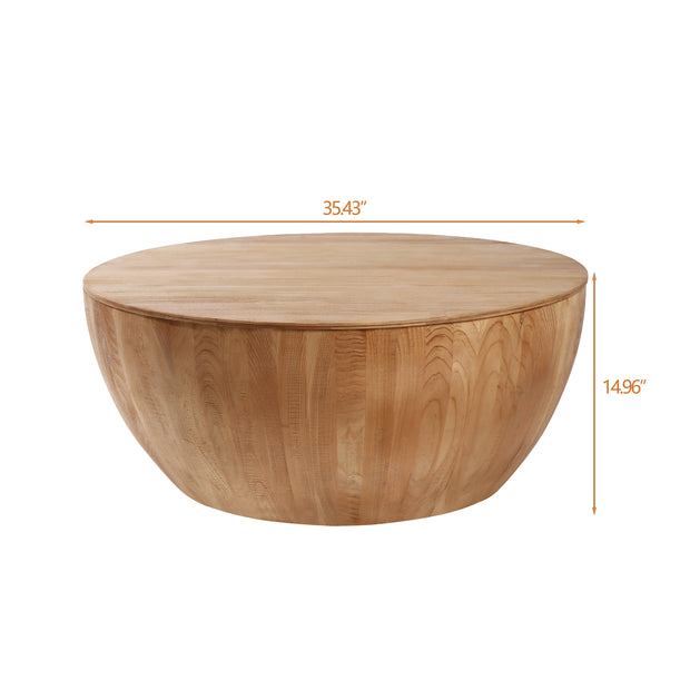 35.43"Vintage Style Bucket Shaped Coffee Table for Office Dining Room and Living Room Natural