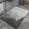 Geometric patterned bathmat on a stone floor