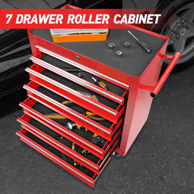 Rolling toolbox with 7 drawers and wheels, multifunctional tool cart storage cabinet