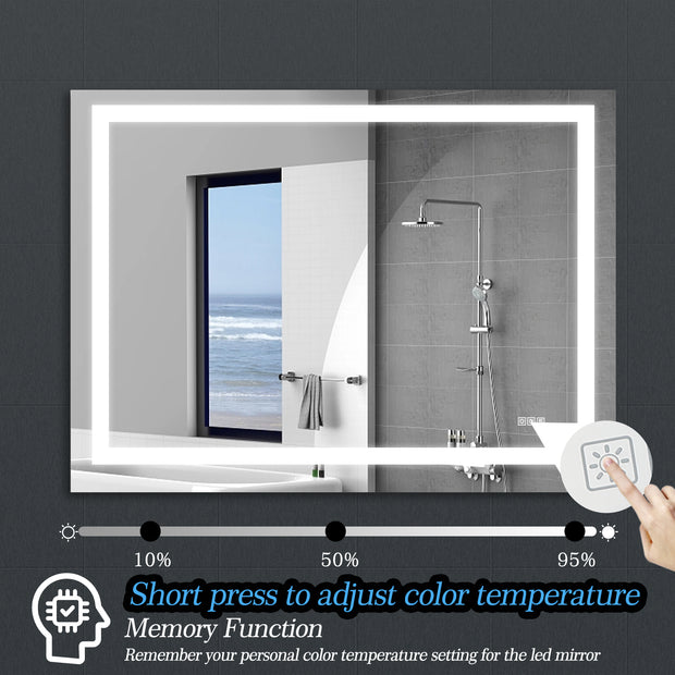 LED Bathroom Mirror 48x 36 Inch with lights, anti-Fog & Dimming Led Bathroom Vanity Mirror