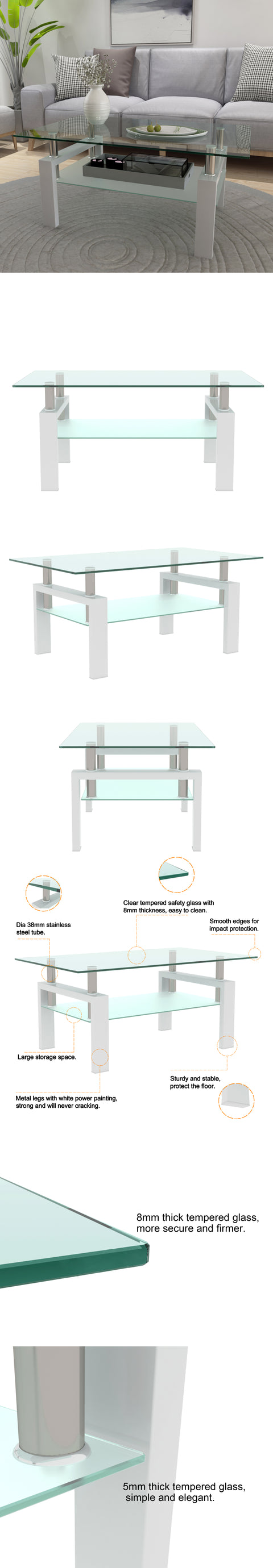 White Coffee Table Clear Coffee Table Modern Side Center Tables for Living Room Living Room Furniture