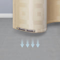 Yellow Golden curtain with a rod on a gray floor