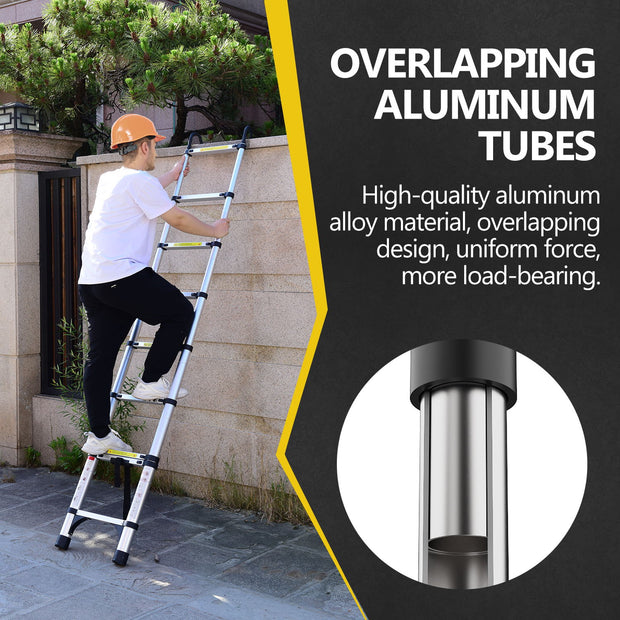 8.5FT telescopic ladder made of aluminum alloy, versatile folding telescopic ladder with hooks and triangular support frame