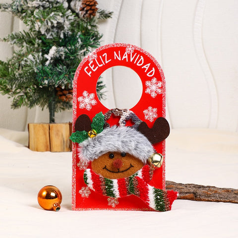 Christmas cartoon door handle ornament elderly snowman Christmas wooden sign door ornament