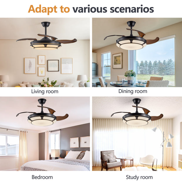 Modern Minimalist Invisible Ceiling Fan Light - Retractable Fan With LED Fixtures - For Living Room, Bedroom and Dining room