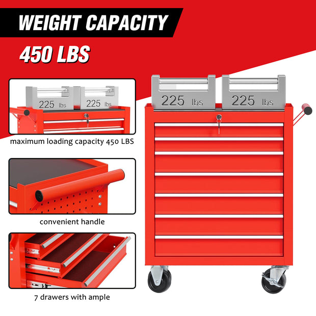 Rolling toolbox with 7 drawers and wheels, multifunctional tool cart storage cabinet