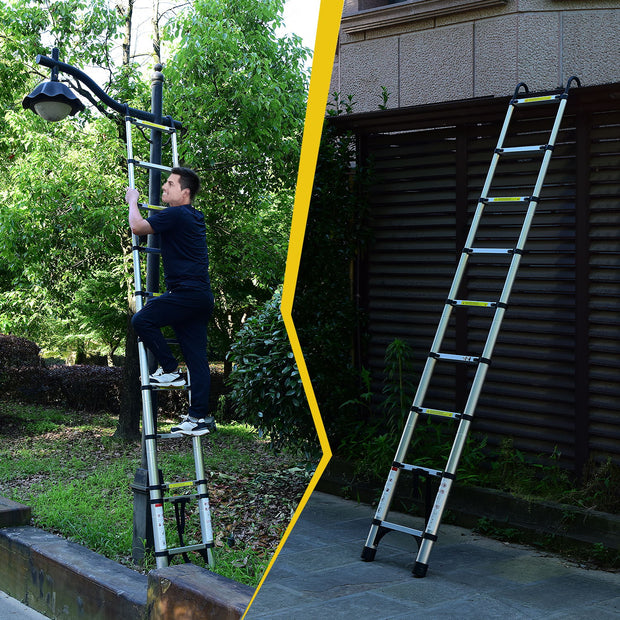 8.5FT telescopic ladder made of aluminum alloy, versatile folding telescopic ladder with hooks and triangular support frame