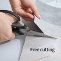 Person using scissors to cut a bathmat with text 'Free cutting' on a light background